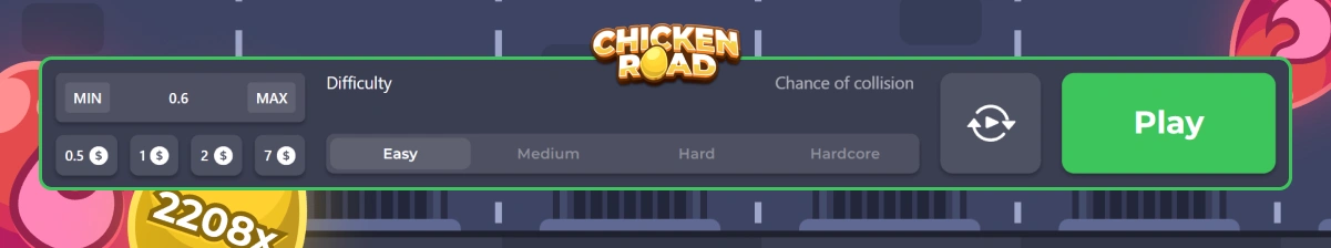Pannello di controllo di Chicken Road Ronaldo.