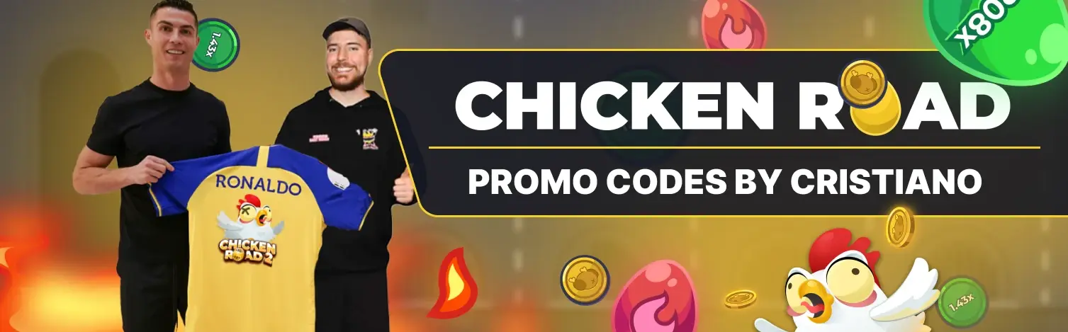 Banner codici promo Chicken Road Cristiano Ronaldo.